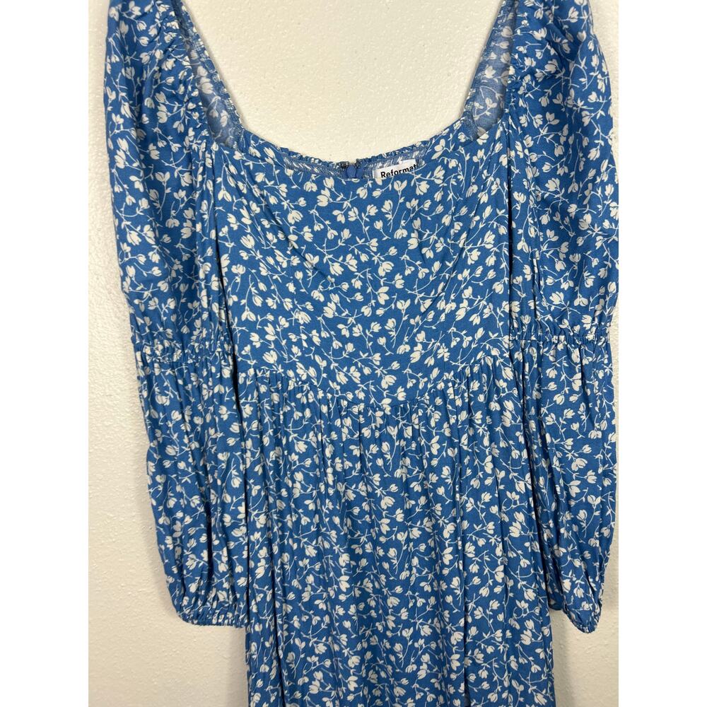 Reformation Mica Floral Longsleeve Midi Dress Blue Sz 0P - Picture 4 of 8